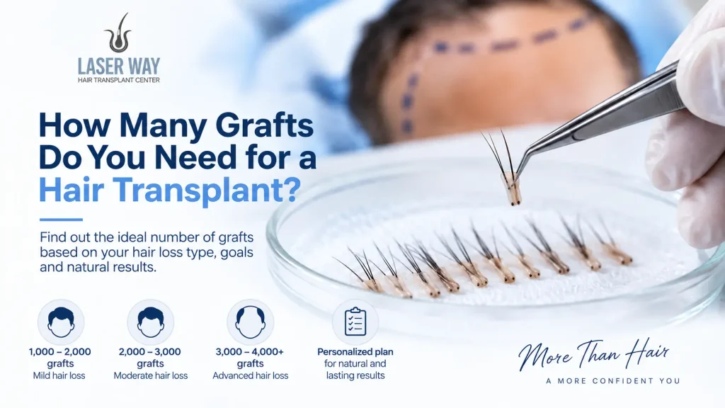 Hair transplant graft assessment showing how the number of grafts varies based on hair loss and treatment goals